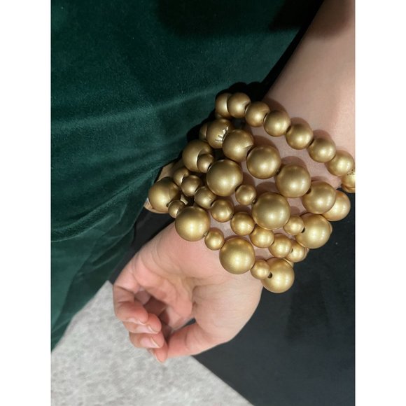 Gold statement bracelet chunky bead wide cuff  bold acrylic boho chunky layered - Picture 4 of 8